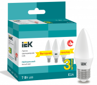 Лампа светодиодная C35 свеча 7Вт 230В 4000К E14 (3шт/упак) IEK