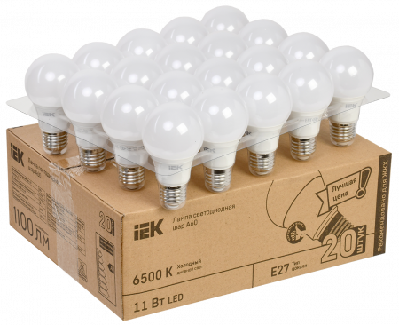 Лампа светодиодная A60 шар 11Вт 230В 6500К E27 (20шт/жкхпак) IEK – №1