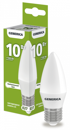 Лампа светодиодная C35 свеча 10Вт 230В 4000К E27 GENERICA – №1