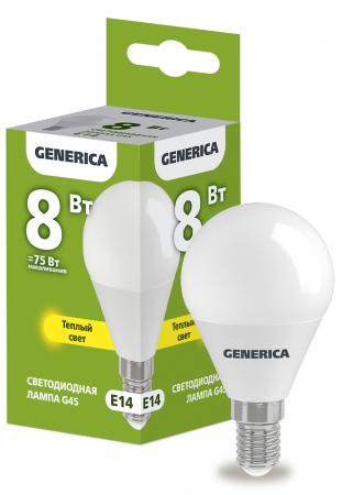 Лампа светодиодная G45 шар 8Вт 230В 3000К E14 GENERICA – №1