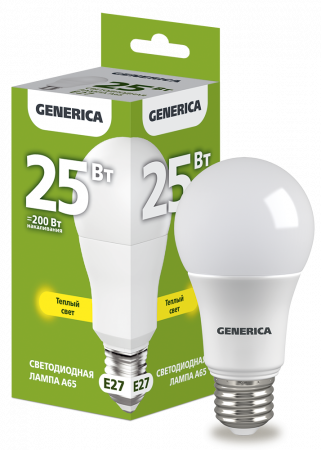 Лампа светодиодная A65 груша 25Вт 230В 3000К E27 GENERICA – №1