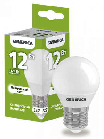 Лампа светодиодная G45 шар 12Вт 230В 4000К E27 GENERICA – №1