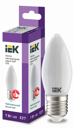 Лампа светодиодная C35 свеча матовая 7Вт 230В 4000К E27 серия 360° IEK – №1