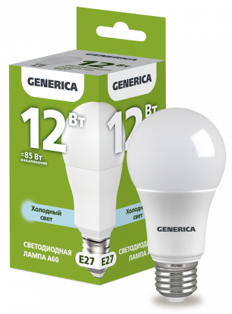 Лампа светодиодная A60 груша 12Вт 230В 6500К E27 GENERICA – №1