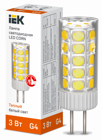 Лампа светодиодная CORN капсула 3Вт 12В 3000К керамика G4 IEK – №1